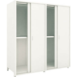 TRUSCO Light- to Medium-Weight Boltless Rack, M2 Model (200 kg Panel Type with Double Sliding Door, 1,800 mm Height, and 3 Levels), Double Unit Model (Height 1,800 mm with Back and Side Plates)